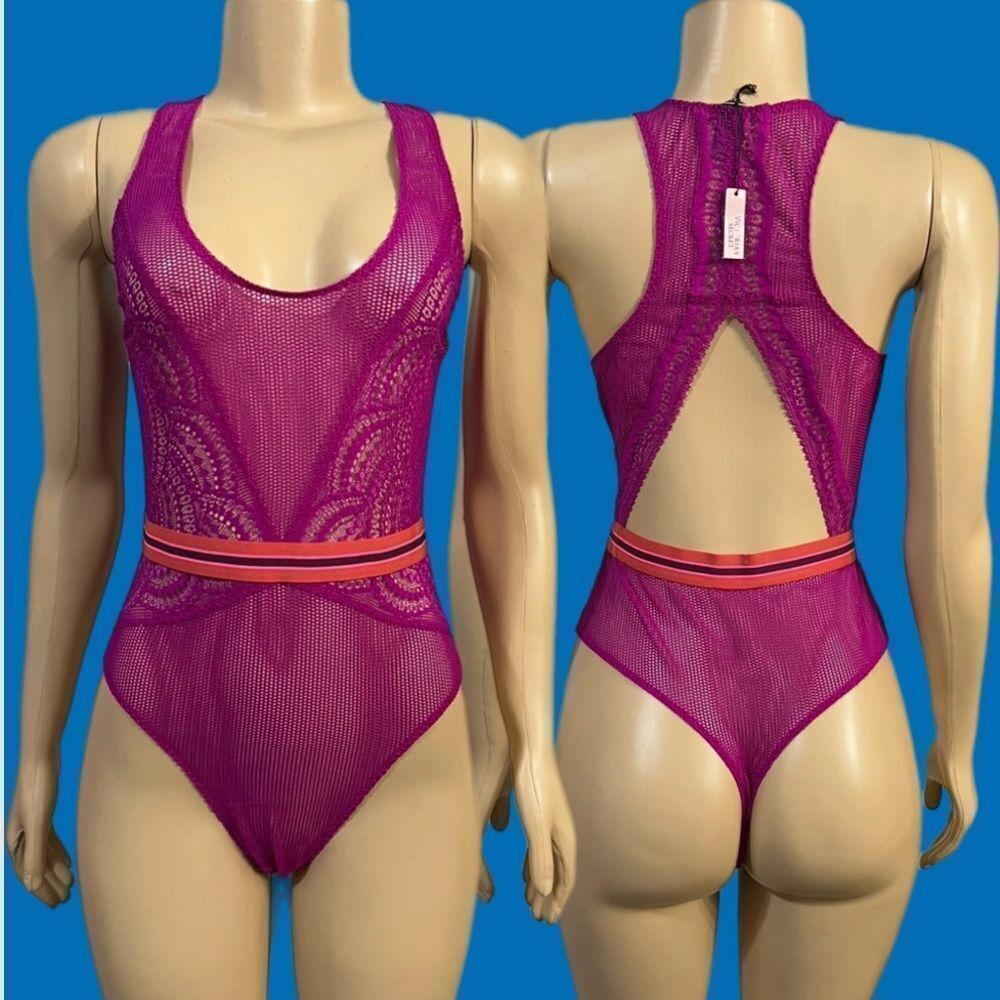 Victoria’s Secret Sheer mesh & lace teddy magenta Large